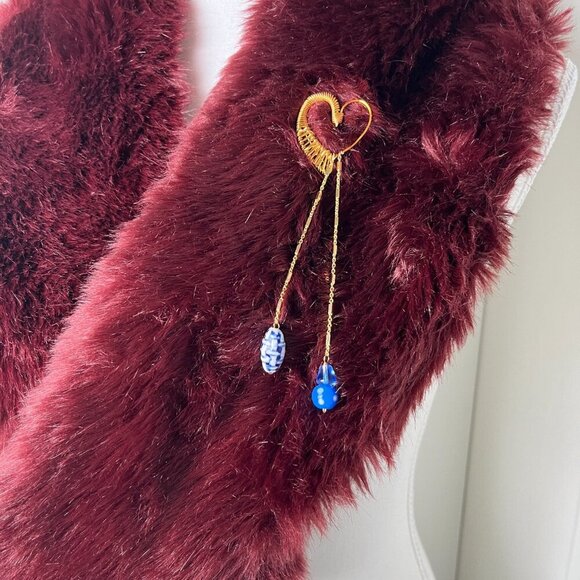 Vtg Houndstooth Detachable Collar Wool Blazer & Handmade Brooch Unisex M Women L - Picture 3 of 8